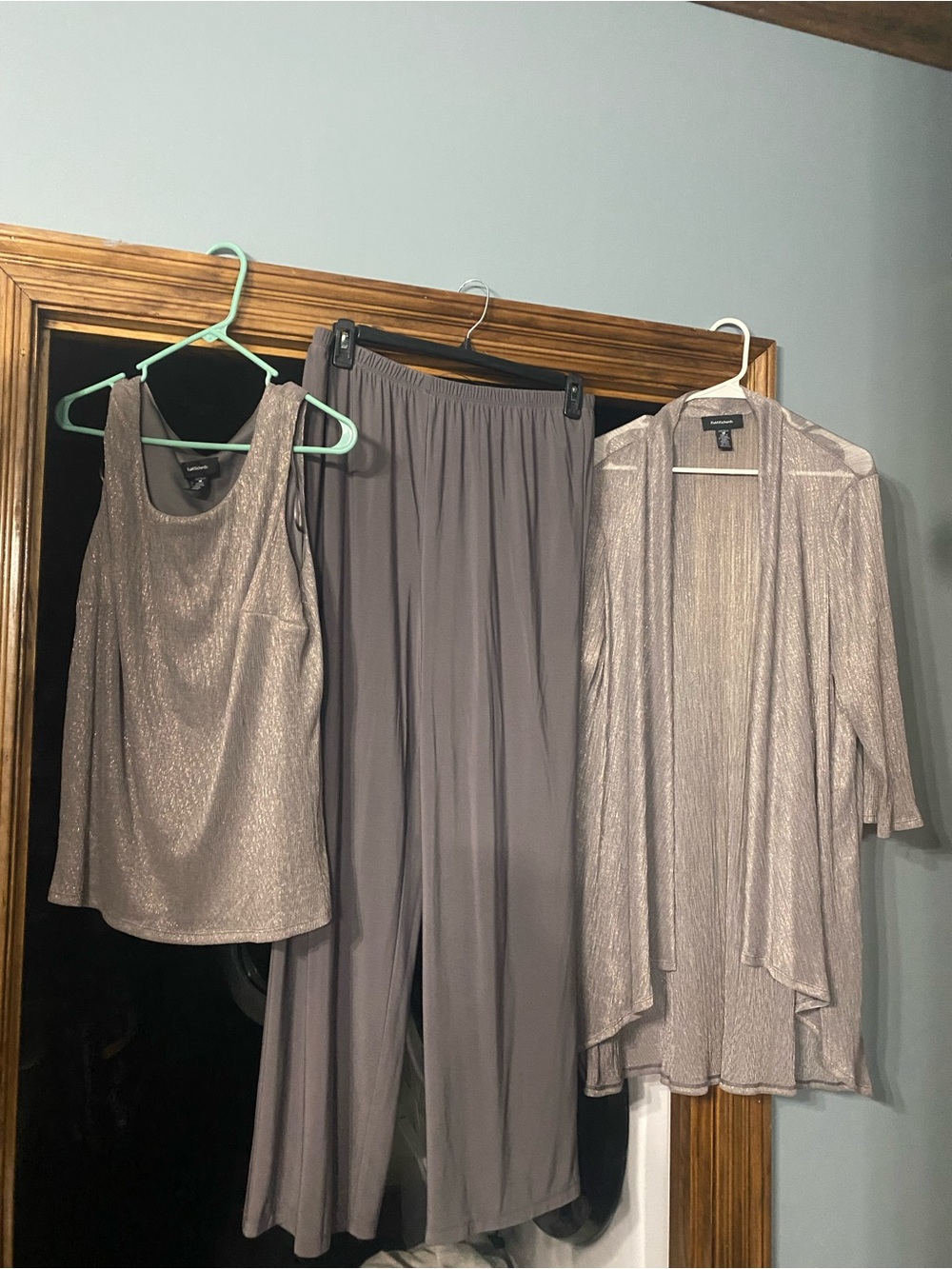 R&M Richards Metallic shimmery gray Three-Piece Evening Ensemble